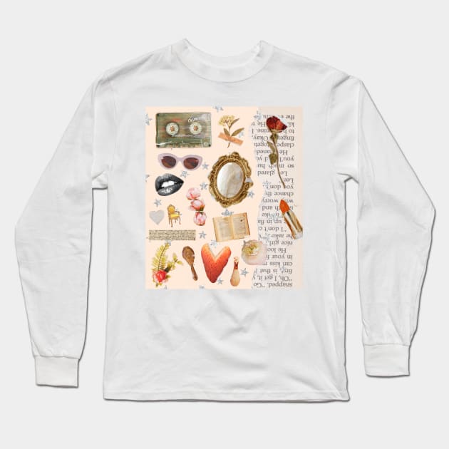 Vintage Old Money Aesthetic Collage Print Light Peach Long Sleeve T-Shirt by madiwestdal